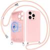 Doxxvai Custodia Magnetica con Cordino per iPhone 16 Pro, Cover Compatibile MagSafe Antiurto TPU Silicone Morbido, Tracolla Regolabile Staccabile per Collo o Spalla, Custodia per Cellulare, Rosa