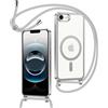 Oelrstfe Cover Magnetica Trasparente con Cordino per iPhone 16E, Argento | Trasparente Custodia con Magnetico Sottile con Laccio Collana Tracolla Regolabile Antiurto Case con Collana