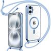 Oelrstfe Cover Magnetica Trasparente con Cordino per iPhone 17, Blu | Trasparente Custodia con Magnetico Sottile con Laccio Collana Tracolla Regolabile Antiurto Case con Collana