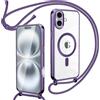 Oelrstfe Cover Magnetica Trasparente con Cordino per iPhone 17, Viola | Trasparente Custodia con Magnetico Sottile con Laccio Collana Tracolla Regolabile Antiurto Case con Collana