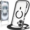 Pnakqil Magnetica Cover per iPhone 16 con Cordino, Compatibile con MagSafe Transparent Silicone Protettiva Case, Custodia con Corda Collana Tracolla Laccio Antiurto Resistente, Nero