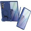 BAILI Custodia magnetica Magnetic Ring per Samsung Z Fold 5, supporto girevole pieghevole, protezione per lo schermo frontale, cover per Samsung Galaxy Z Fold5 con penna stilo-Blu