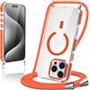 Pnakqil Magnetica Cover per iPhone 15 Pro con Cordino, Compatibile con MagSafe Transparent Sottile TPU Protettiva Case, Custodia con Corda Collana Tracolla Laccio Antiurto Resistente, Orange