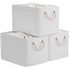 OUTBROS Cestini Portaoggetti Pieghevole Confezione da 3, 38 x 28 x 26 cm Scatola con Coulisse e Manici, Cesti Contenitori in Tessuto, Bianco Puro