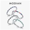 Modian 2026 Anello da dito impilabile in vero argento sterling 925 con zirconi arcobaleno, smaltato, semplice ed elegante, per donna, gioielleria di marca