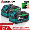 ONEVAN Batteria al Litio ONEVAN 21V 22500mAh 15000mAh con Indicatore di Carica, Ricaricabile per Utensili Elettrici Compatibile con Batterie Makita 18V