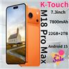 K-Touch M18 Pro Max, smartphone Android 15 con schermo da 7,3 pollici, 22 GB di RAM e 2 TB di memoria interna, connettività 5G, doppia SIM, batteria da 7800 mAh, fotocamera da 16 MP + 48 MP, telefono