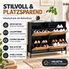 ANIXOL Scarpiera con 4 ante a ribalta e frontale in rattan, scarpiera sottile 100 x 24 x 88 cm con ripiani regolabili, piedini in metallo e sistema di protezione anti-ribaltamento per corridoio, ingresso,