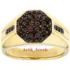 Artik Jewels Naturale Fumoso Quarzo Gemma Con 14K Argento Placcato Oro Anello per Uomo #975