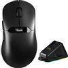 MAGIC-REFINER R1: Mouse da gioco wireless con base di ricarica magnetica RGB, sensore da gioco PixArt PAW3311, 25000 DPI, connessione wireless/cablata BT/2.4G, display digitale, driver per PC/Mac - Colore: Nero