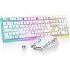 Selius Set tastiera e mouse da gioco wireless, con retroilluminazione LED, batteria da 3000mA e risoluzione 3200 DPI (bianco)