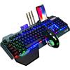 Selius Tastiera da gioco wireless con sensazione meccanica, illuminazione RGB a colori arcobaleno, batteria ricaricabile da 3800 mAh e mouse da gioco LED a 7 colori