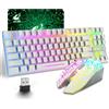 Selius Set tastiera e mouse wireless T87, con retroilluminazione LED arcobaleno, colore bianco