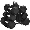 SPORTNOW 30kg/36kg Set di Manubri Palestra con Supporto 2x8kg Nero | Pesi Palestra Esagonali in Metallo, Impugnatura Antiscivolo, Allenamento Forza, Fitness Casa
