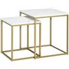 HOMCOM Tavolino da Salotto Set 2 Pezzi Impilabile Bianco e Oro | Impilabili, Piano Effetto Marmo, in Truciolato, Struttura in Acciaio, 45x45x50 cm e 37x37x43 cm