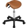 Yaheetech Sgabello a Sella con Ruote Regolabile in Altezza Sedia,Marrone | in Ecopelle e Acciaio e Ruote Silenziose,per Estetista Trucco Girevole Ergonomico Salone Parrucchiere Studio,Portata 120 kg