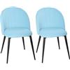 HOMCOM Set di 2 Sedie Sala da Pranzo in Velluto Schienale Curvo Azzurro | a Conchiglia, Gambe in Acciaio, Stile Nordico, Sedia Imbottita, per Cucina Camera da Letto Soggiorno
