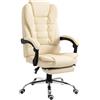 HOMCOM Sedia da Ufficio Ergonomica Presidenziale in Pelle PU, Crema | Poltrona Ufficio, Sedia Ergonomica con Poggiapiedi Estraibile, Girevole, Schienale Alto Reclinabile 145°, Altezza Regolabile