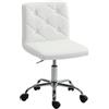 HOMCOM Sedia da Ufficio Altezza Regolabile Pelle PU 44x50x78-88 cm Bianco | Rivestimento a Bottoni, Ruote Girevoli, Sedia per Scrivania, Schiuma e Acciaio