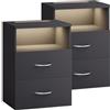 CASARIA® Comodino Set da 2 Illuminazione LED Touch 40x28x55cm in Legno 2 Cassetti Camera da Letto Tavolino Comodini