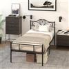 HOMCOM Struttura Letto Singolo 90x 200cm Nero | in Acciaio, Doghe Integrate, Testiera e Pediera, Spazio Inferiore per Contenitori