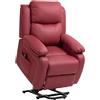 HOMCOM Poltrona Elettrica Alzapersona Reclinabile 160° Rosso | Poltrona Relax Elettrica in Pelle PU, con Telecomando, Poggiapiedi, 2 Tasche Laterali, per Soggiorno