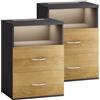 CASARIA® Comodino Set da 2 Illuminazione LED Touch 40x28x55cm in Legno 2 Cassetti Camera da Letto Tavolino Comodini
