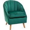 HOMCOM Poltrona Salotto Imbottito in Velluto con Imbottitura Spessa, Verde | Poltroncina Camera da Letto, 67x65x77cm, Gambe in Legno di Caucciù, per Soggiorno e Sala da Pranzo