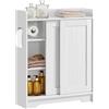 Yaheetech Mobile da Bagno Armadietto da Terra Mobiletto con Ante Scorrevoli | Credenza Multiuso a Doppie Ante,con Porta Carta Igienica,Scomparto per Scopino,Ripiani Regolabili,Ideale accanto al WC,Bianco