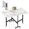 HOMCOM Tavolo da Pranzo Pieghevole per 4-6 Persone, Bianco Effetto Legno | Tavolo Cucina a Ribalta, Ruote a Freno, Scrivania Richiudibile, Struttura in Acciaio, per Soggiorno, 120x80x73 cm