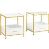 HOMCOM Comodini per Camera da Letto con Cassetto 50x40x55cm Bianco e Oro | Set da 2, Comodini Camera da Letto con Ripiano Aperto