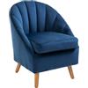 HOMCOM Poltrona Salotto Imbottito in Velluto con Imbottitura Spessa, Blu | Poltroncina Camera da Letto, 67x65x77cm, Gambe in Legno di Caucciù, per Soggiorno e Sala da Pranzo
