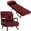 HOMCOM Poltrona Letto Singolo Schienale Regolabile 5 Livelli Rosso Vino | 4 in 1, Pieghevole, Divano Letto Singolo, Cuscino, Braccioli, Seduta Imbottita, in Velluto, Soggiorno, 63x73x81 cm