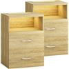 CASARIA® Comodino Set da 2 Illuminazione LED Touch 40x28x55cm in Legno 2 Cassetti Camera da Letto Tavolino Comodini