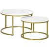 HOMCOM Set 2 Tavolini da Salotto Ø74x46.3 cm e Ø59x38.5 cm, Bianco e Oro | Rotondi e Impilabili, in Acciaio e Truciolato