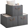 WOLTU Set di 3 Scatole Portaoggetti Pieghevoli, Scatole Portaoggetti Pieghevoli in Tessuto con Manici, per Vestiti e Giocattoli, Grigio, 47x35x30 cm