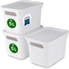 Iris Ohyama, Scatole per Scaffali Coperchio, 5L, Set da 3, Bianco, SNL-5D | Manici per il Trasporto, Impilabile, Contenitore Plastica, per Armadio, Bagno, Camera da Letto, Ufficio, Senza BPA