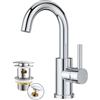 FORIOUS Rubinetto Bagno Girevole 360°, Miscelatore Lavabo | Altezza Bocca 175 mm, Miscelatore Alto Cromo, con Scarico, Acqua Calda e Fredda, Acciaio Inox, Facile da Installare