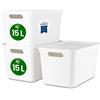 Iris Ohyama, Scatole per Scaffali Coperchio, 15L, Set da 3, Bianco, SNL-15D | Manici per il Trasporto, Impilabile, Contenitore Plastica, per Armadio, Bagno, Camera da Letto, Ufficio, Senza BPA