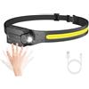 Lepro Torcia Frontale Ricaricabile, COB 230° Ampia Luce, 5 Modalità, IPX4 | Lampada Frontale Leggera con Fascio Regolabile, Sensore di Movimento e Inclinazione a 45° per Campeggio, Corsa, Pesca