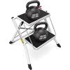 REQUISITE NEEDS Scaletta pieghevole a 2 gradini, compatta, in acciaio resistente, portatile, con antiscivolo, stabile, per cucina, casa, adulti, capacità 150 kg, nero