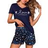 Bresdk Pigiama Donna Corto Estivo in Cotone Pigiami Due Pezzi con Maglietta a Maniche Corte e Pantaloncini Stampa Cuori, Morbido e con Tasche