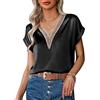 Zeagoo Camicia Donna Manica Corta Raso con Scollo a V in Pizzo Elegante Maglietta Casual Stampato Tinta Unita Satin Blusa Estivi S-XXL