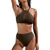 CUPSHE Bikini a vita alta da donna a collo alto in due pezzi in rete | Costume da bagno, coppe morbide rimovibili, cinghie regolabili, gancio posteriore, copertura moderata, sexy, vacanza al mare