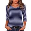 Crewhpo Maglietta Donna a Righe Maniche Tre Quarti Girocollo Casual | Tessuto Morbido, Girocollo Pulito, Motivo a Righe, Taglio Ampio, Maniche Tre Quarti, Look Casual per Estate e Ufficio
