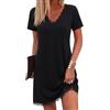 Bresdk Camicia da Notte Donna Manica Corta con Pizzo e Scollo a V Camicia Notte Traspirante e Confortevole