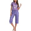 Uniexcosm Pigiama Donna Cotone Estivo Pigiama da Donna Girocollo Set da Donna con Pantaloni Corti Stampati a 3/4