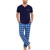 Bresdk Pigiama Uomo Cotone Lungo Due Pezzi Manica Corta a Quadri | Pigiama uomo cotone, maglia a maniche corte, scollo a V, taschino, pantaloni lunghi a quadri, coulisse, per la casa