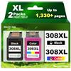 BAOYAN 308XL Cartucce Multipack per HP 308 Sostituzione per Cartucce HP 308 Nero e Colore per HP Envy 6120e 6122e 6130e 6132e 6520e 6530e 6532e 6110e (1 Nero & 1 Colore)