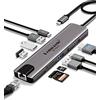 Lemorele Hub USB-C 10 in 1, HDMI 4K@60Hz, Gigabit Ethernet, PD 100W, SD/TF | 2 USB-A 3.0 + 2 USB-A 2.0 e USB-C dati; corpo in alluminio per notebook USB-C, schermo, rete, storage e periferiche